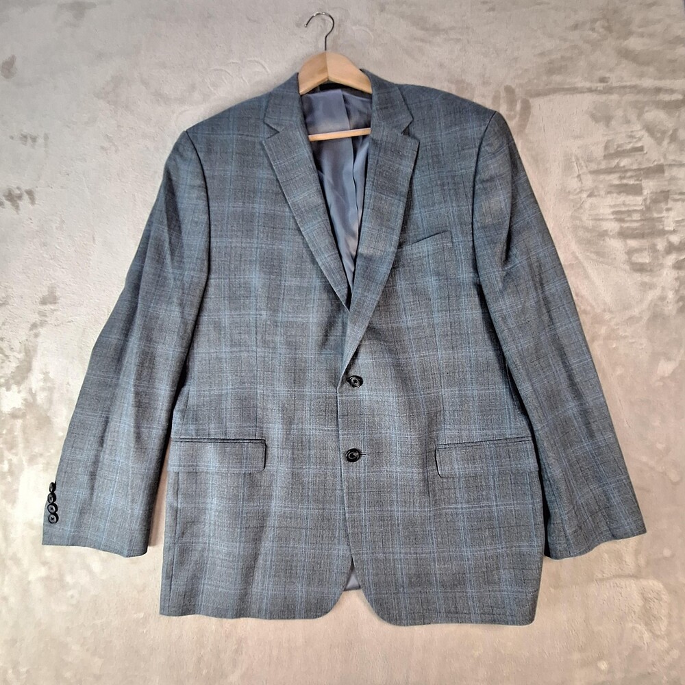 Lauren Ralph Lauren Sport Coat Mens 46R Gray Silk Wool Plaid Single Vent 2 Btn